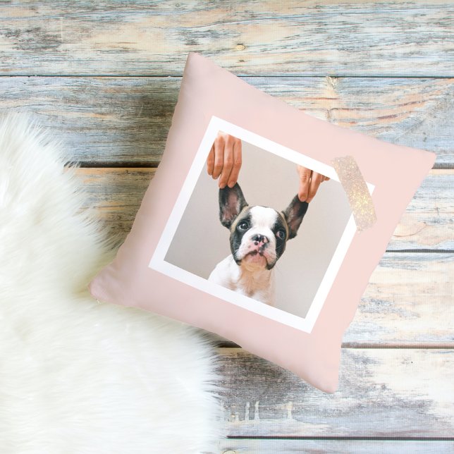 Coussin Cadre rose Pastel moderne | Photo personnelle de c (Créateur téléchargé)