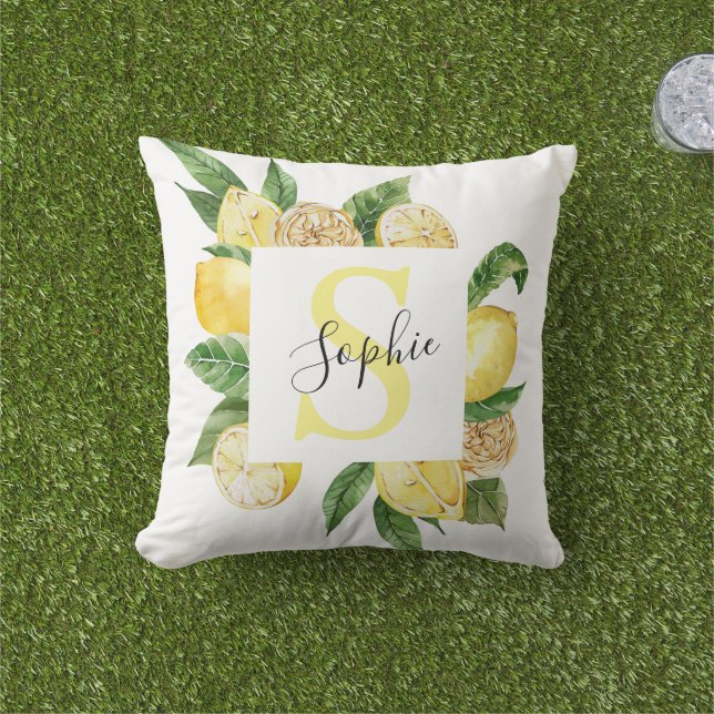 Coussin Cadres et Feuilles de citrons jaunes modernes avec (Herbe)