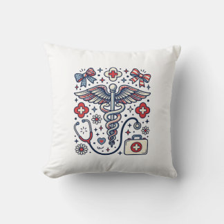 Coussin Caducée Médical Vintage Nurse Patriote Vector De