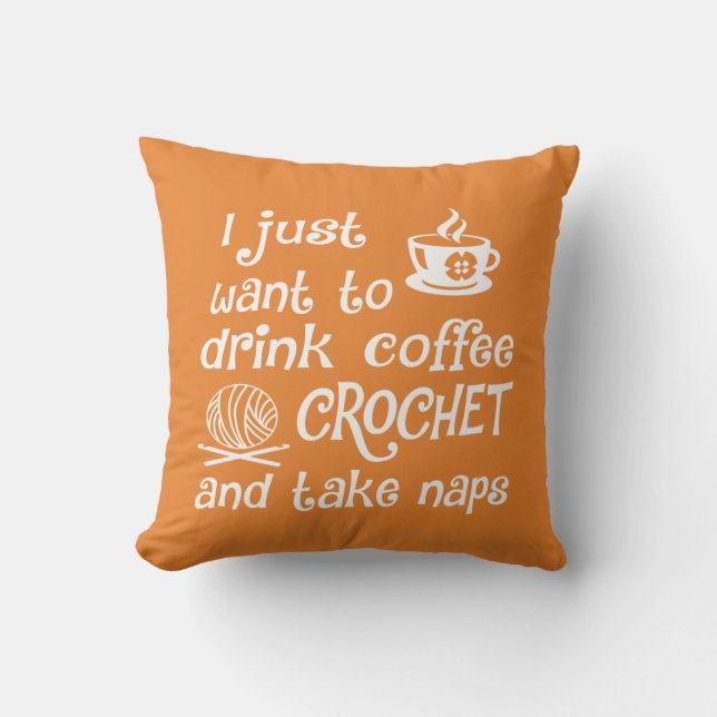 Coussin Café, crochet et petits sommes (Recto)
