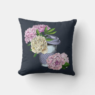 Coussin Café et pivoines