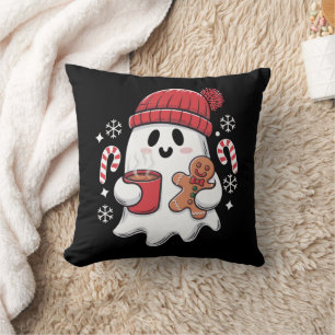 Coussin Café glacé fantôme mignon de Noël Café rétro Xmas