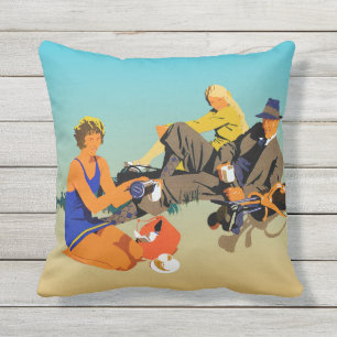 Coussin Café Sur La Plage. Un graphique publicitaire rét