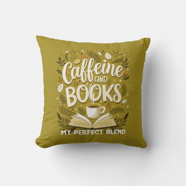 Coussin Caféine et livres : mon mélange parfait, Calligrap (Recto)