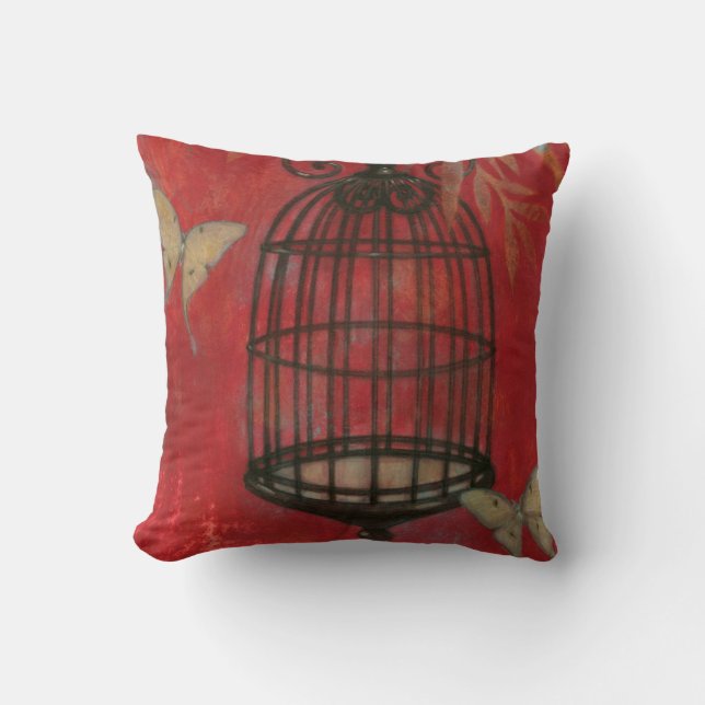 Coussin Cage d'oiseaux décorative avec papillons (Recto)