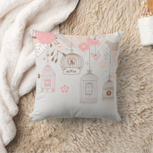 Coussin Cages à oiseaux fantaisistes & Fleurs