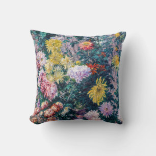 Coussin Caillebotte - Chrysanthèmes blancs et jaunes