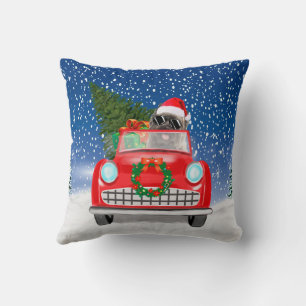 Coussin Cairn Terrier Chien Conduite Voiture En Neige Noël
