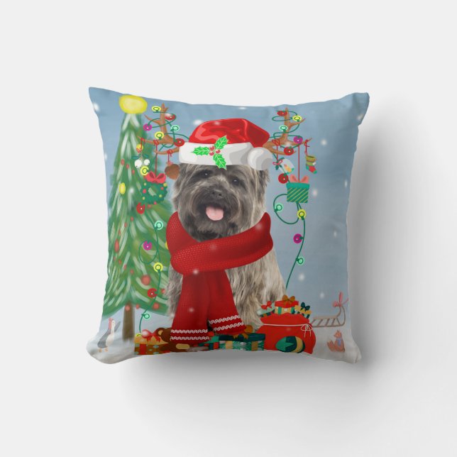Coussin Cairn Terrier Chien en neige avec cadeaux de Noël (Recto)