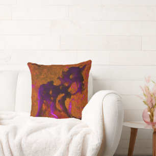 Coussin Calcaire Abstrait dans les violets et l'orange brû