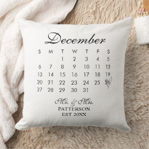 Coussin Calendrier de Nouvellement Mariés Date de Mariage 