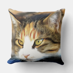 Coussin Calico Jaune Chat réaliste Portrait pour animal