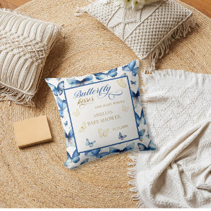 Coussin Câlins Bleu Or Papillons Baisers Baby Shower