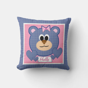 Coussin Câlins et baisers d'ours en peluche rose et bleu