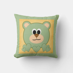 Coussin Câlins et baisers d'ours en peluche vert et jaune