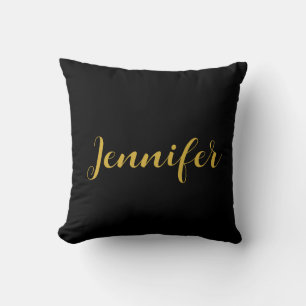Coussin Calligraphie minimaliste moderne Nom Black Gold