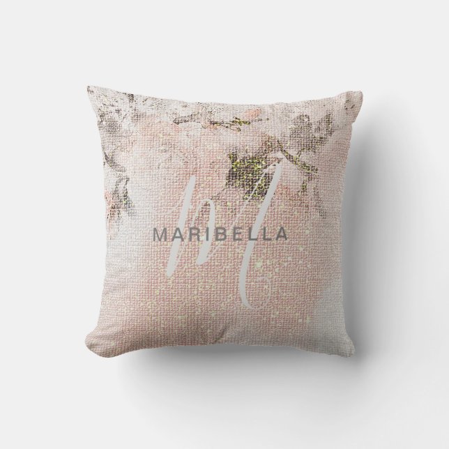 Coussin Calligraphie romantique florale rose-bleu (Recto)