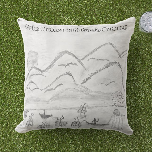 Coussin 'Calm Waters in  Nature's Embrace' Throw Pillow (Herbe)