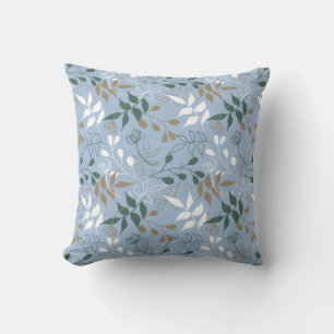 Coussin Calme Feuilles en Bleu, Vert, Beige, Blanc