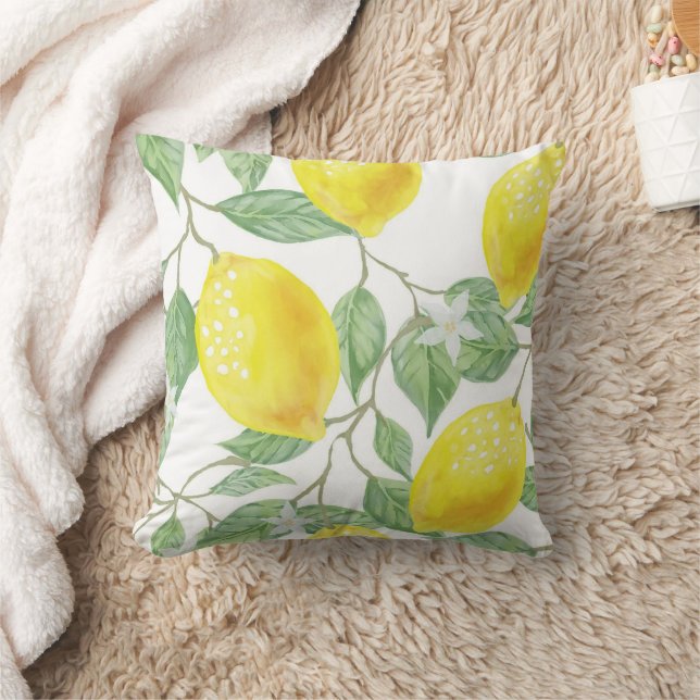 Coussin Calming Pastel Floral Lemon Yellow Throw Pillow  (Couverture)