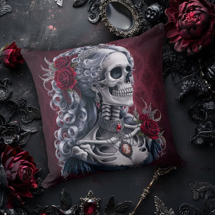 Coussin Cameo de crâne féminin en rouge