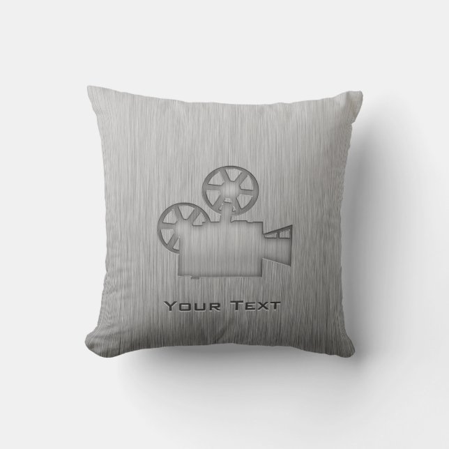Coussin Caméra de cinéma en métal brossé (Recto)