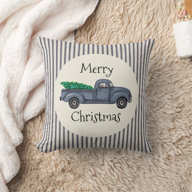 Coussin Camion d'arbre de Noël bleu vintage (Couverture)