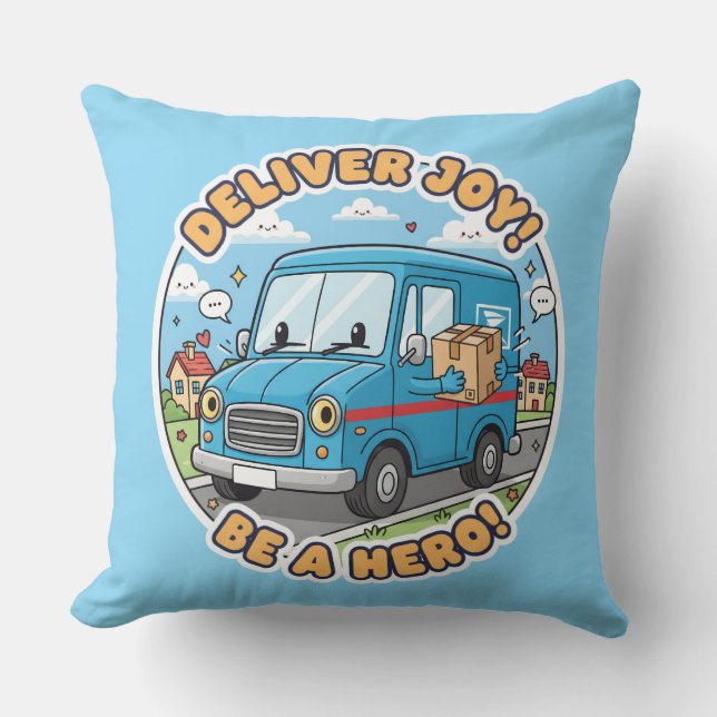 Coussin Camion de Courrier Mignon Distribue Joie (Recto)