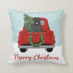 Coussin Camion Noël Vintage Black Lab