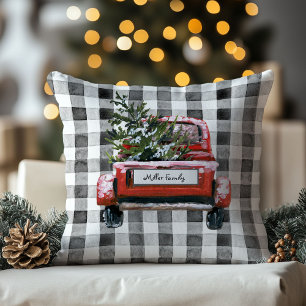 Coussin Camion rouge arbre de Noël personnalisé