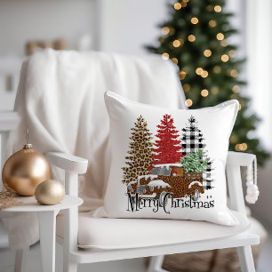 Coussin Camion Vintage Noël Joyeux Noël Damier Léopard