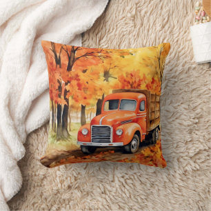 Coussin Camionnette Orange Vintage en Automne