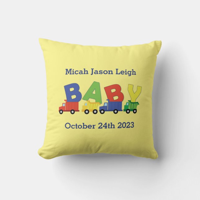 Coussin Camions Boy Baby shower Construction Cute (Recto)