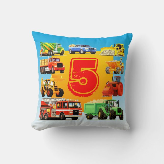 Coussin Camions de construction d'anniversaire d'enfants (Recto)