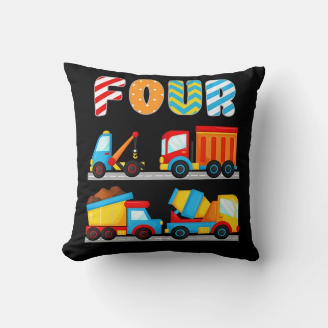 Coussin Camions de construction Voitures 4e anniversaire 4 (Recto)