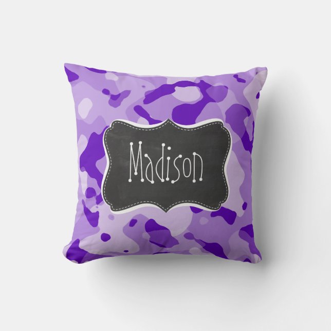 Coussin Camo Améthyste Violet; Camouflage; Tableau noir (Recto)