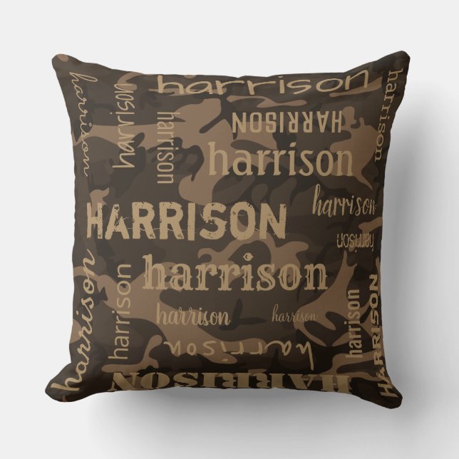 Coussin Camo Brown de nom long personnalisé (Recto)