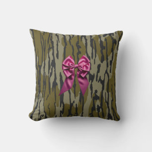 Coussin Camo Fille Ruban Rose Arc Bas Camo