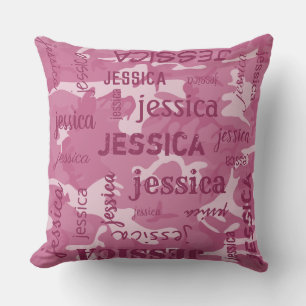 Coussin Camo Personnalisé Nom Plus Court Rose