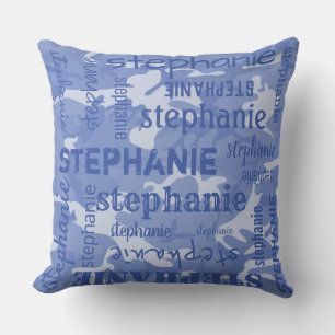 Coussin Camo Personnalisé Nom Plus Long Bleu