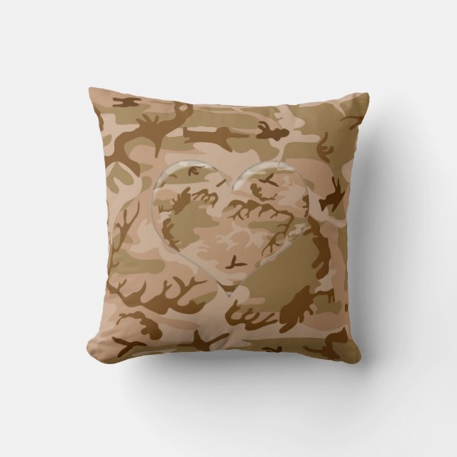 Coussin Camo Sable du désert avec coeur Camouflé (Recto)