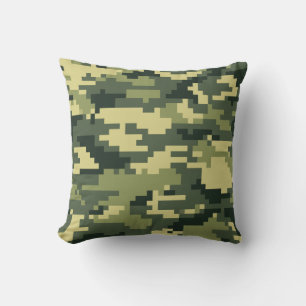 Coussin Camouflage numérique en bois à 8 bits / Camo