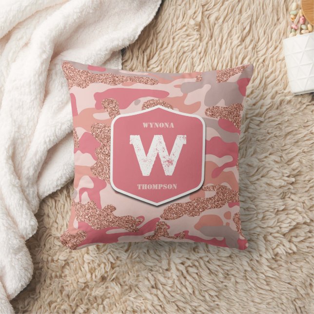 Coussin Camouflage Rose Gold Blush Pink Camo Motif de l'ar (Couverture)