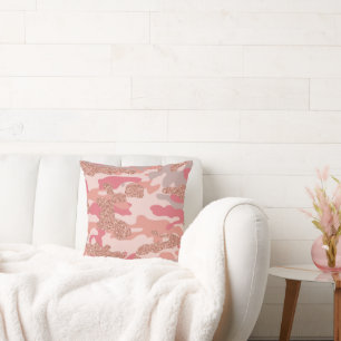 Coussin Camouflage Rose Gold Blush Pink Camo Motif de l'ar