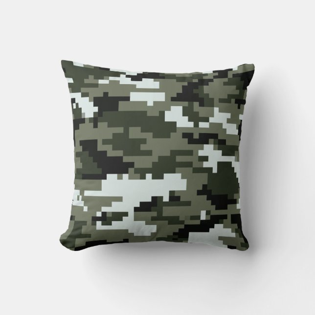 Coussin Camouflage urbain numérique à 8 bits / Camo (Recto)