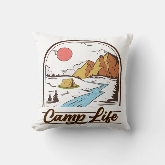 Coussin Camp Life Mountain Camping (Recto)