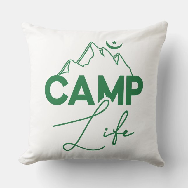 Coussin Camp Life Typographie verte T-shirt amusant (Recto)