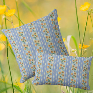 Coussin Campagne Cottage Bleu Blanc Jaune Tournesols