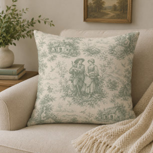 Coussin Campagne française romantique Toile en vert sauge
