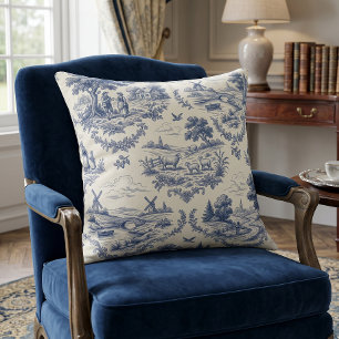 Coussin Campagne française - Toile bleue et crème de la ca